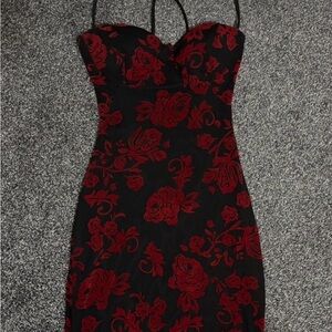 Windsor Strapless Black and Red Floral Dress